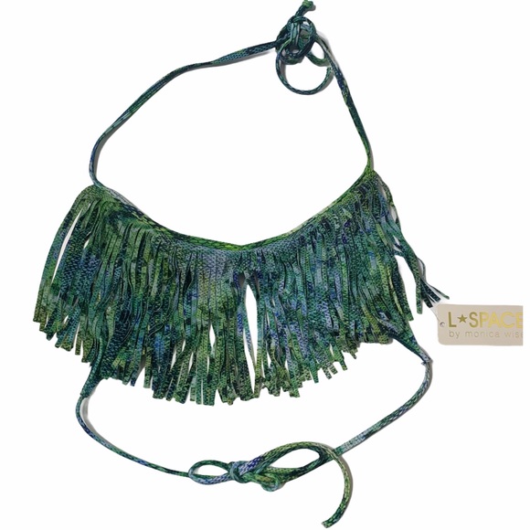 L*Space Snakeskin Print Audrey Fringe Bikini Top - Picture 2 of 6